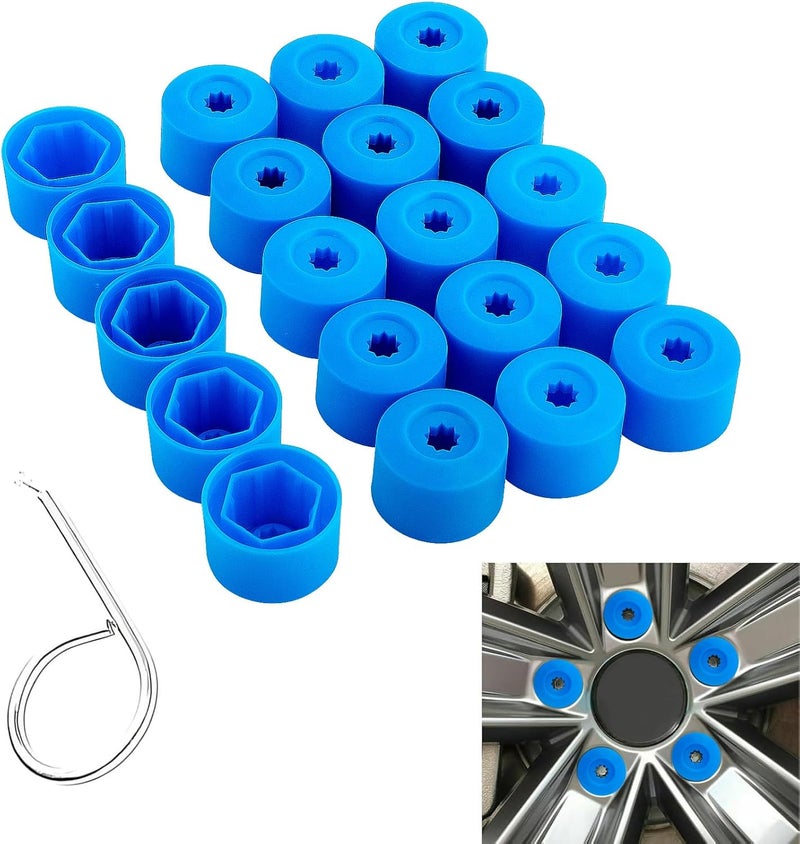 vvag 20PCS Car Wheel Lug Nut Covers, 17mm Wheel Bolt Cover Caps with Removal Tool, Black Lug Nut Covers Replacement 1K0 601 173 Compatible with VW Jetta Beetle Passat GTI CC (Blue) - Image 1